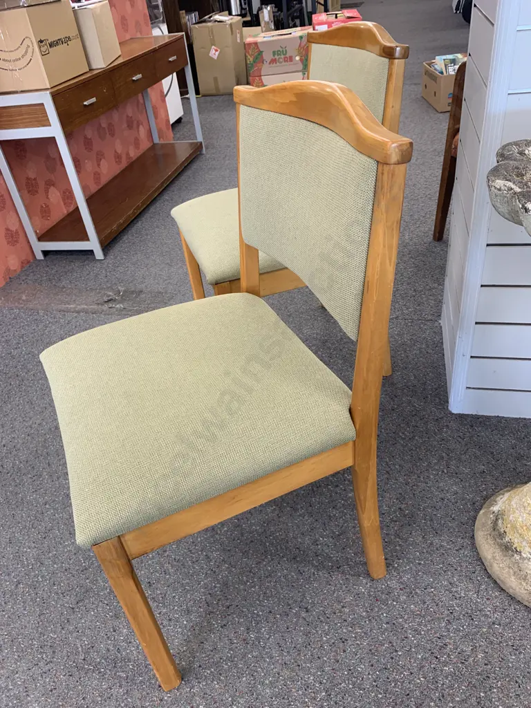 Pair of Rimu Dining Chairs With Avocado Coloured Upholstery Image 1++