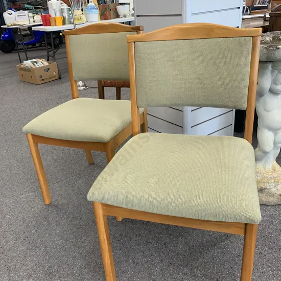 Pair of Rimu Dining Chairs With Avocado Coloured Upholstery