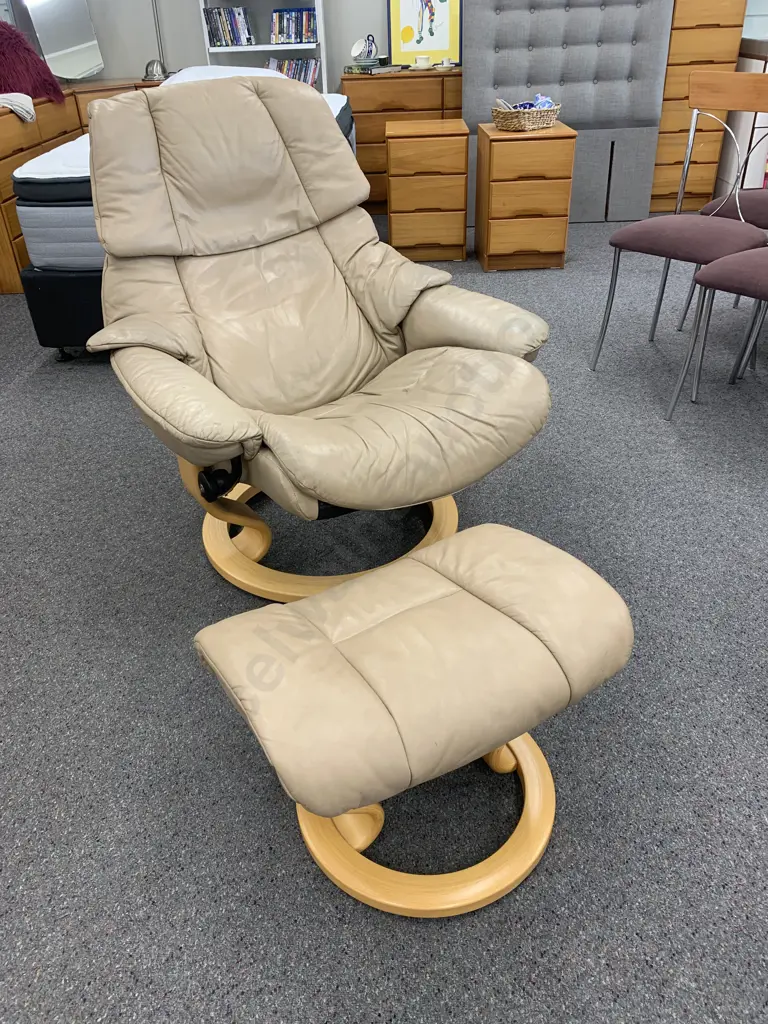 Stressless Chair & Footstool, Mocha Colour (Wear on Right Arm) Image 1++
