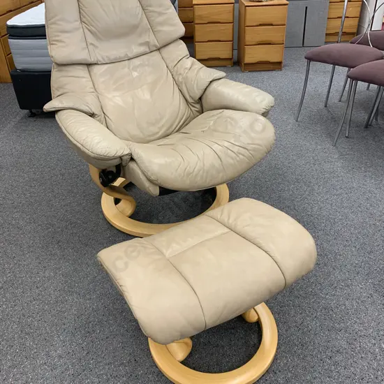 Stressless Chair & Footstool, Mocha Colour (Wear on Right Arm)
