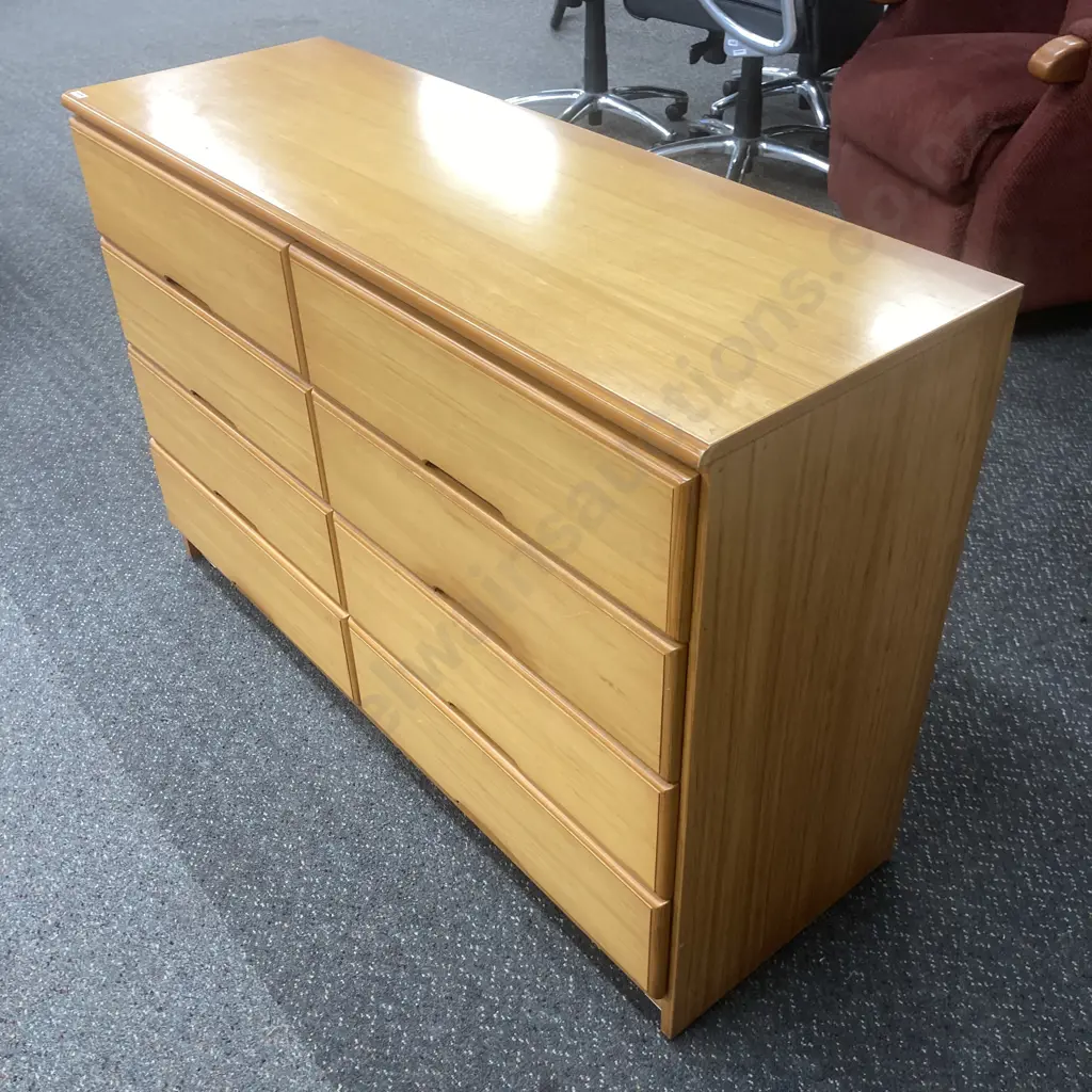 Rimu Effect 8 Drawer Lowboy With Recessed Handles, H77 W117 D40cm Image 1++