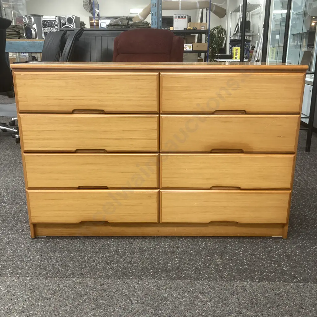 Rimu Effect 8 Drawer Lowboy With Recessed Handles, H77 W117 D40cm Image 1++