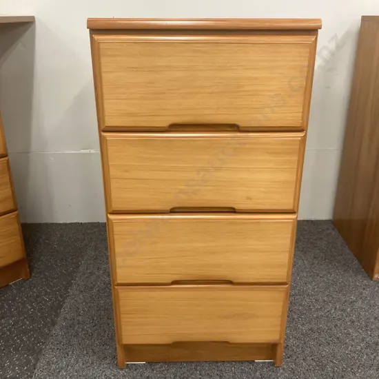 Rimu Effect 4 Drawer Bedside Cabinet With Recessed Handles, H77 W39 D40cm