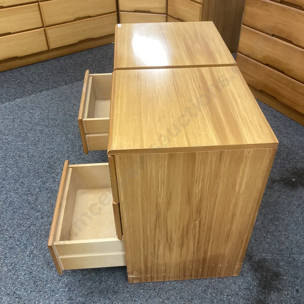Pair Of Rimu Effect 3 Drawer Bedsides With Recessed Handles, H61 W38.5 D40cm Image 1++