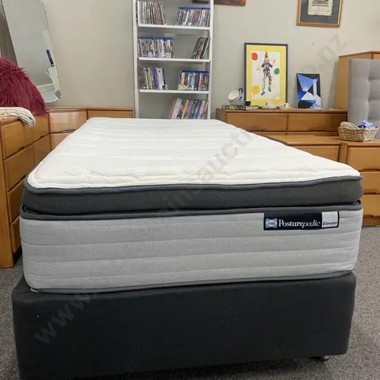 As New Sealy Posturepedic Elevate 'Tribute Plush' King Single Bed, Pillow Top, White / Grey, 105 x 200cm