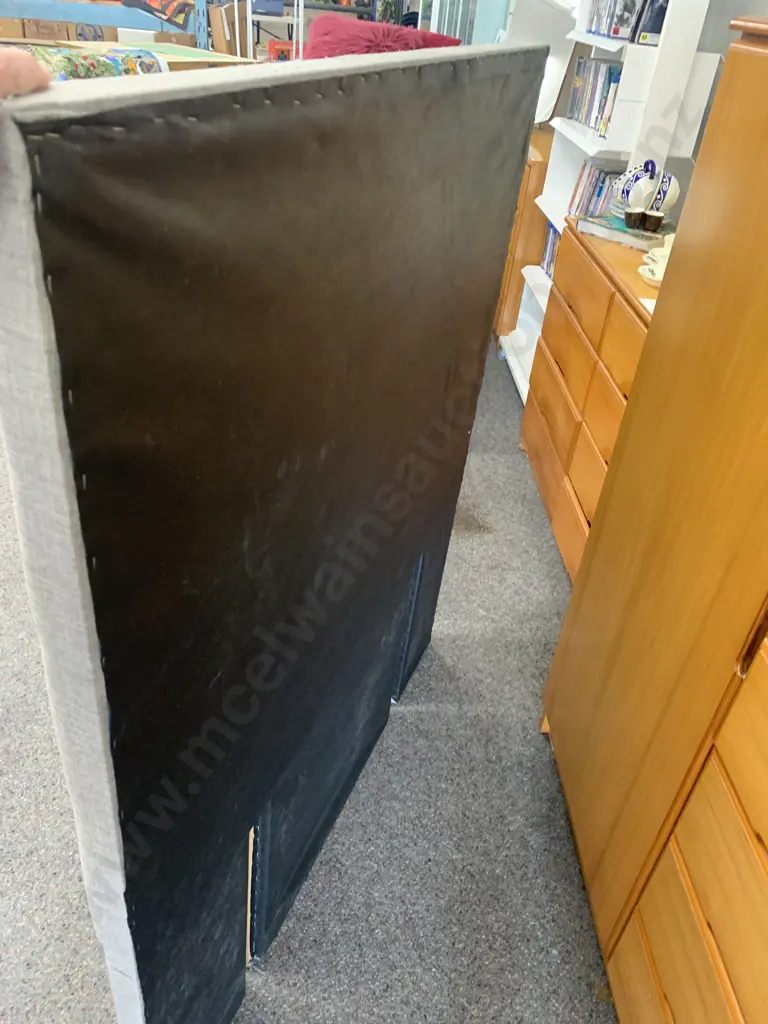 Button Backed Grey Fabric Headboard, 123 x 108cm Image 1++