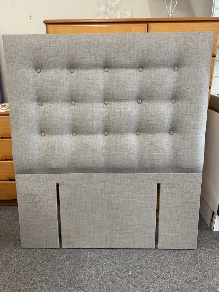 Button Backed Grey Fabric Headboard, 123 x 108cm Image 1++
