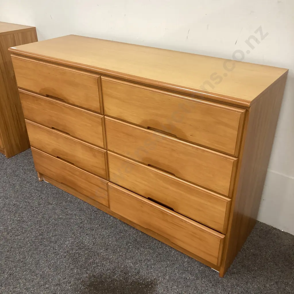Rimu Effect 8 Drawer Lowboy With Recessed Handles, H77 W117 D40cm Image 1++