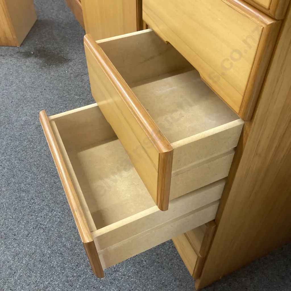 Rimu Effect 7 Drawer Manrobe With Recessed Handles, Wardrobe Rail, H129 W93 D56cm Image 1++