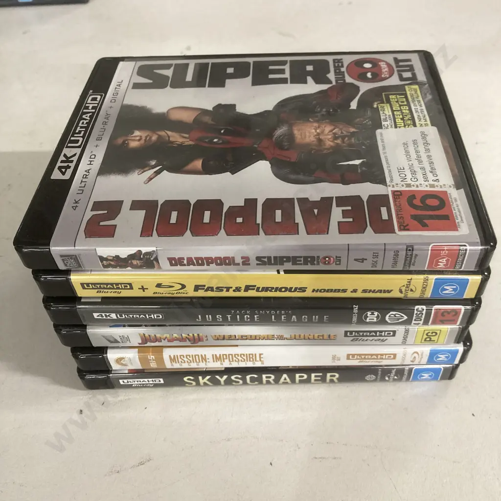 4K UltraHD x 6, Deadpool 2, Fast & Furious, Zac Snyders Justice League, Jumanji, Skyscraper, MI Rogue Nation Image 1++