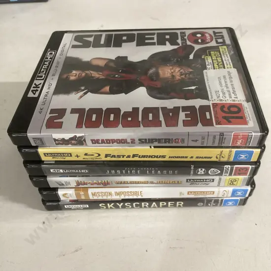 4K UltraHD x 6, Deadpool 2, Fast & Furious, Zac Snyders Justice League, Jumanji, Skyscraper, MI Rogue Nation