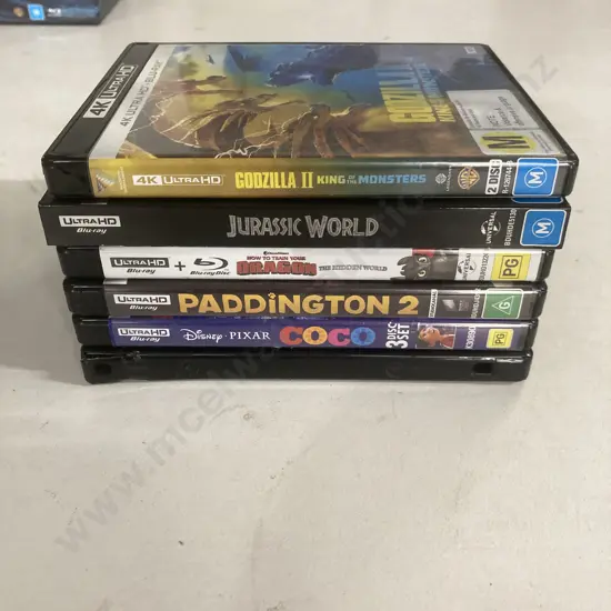 4K UltraHD x 6, Jurassic World, Help, Coco, Paddington2, Godzilla II, Train Your Dragon