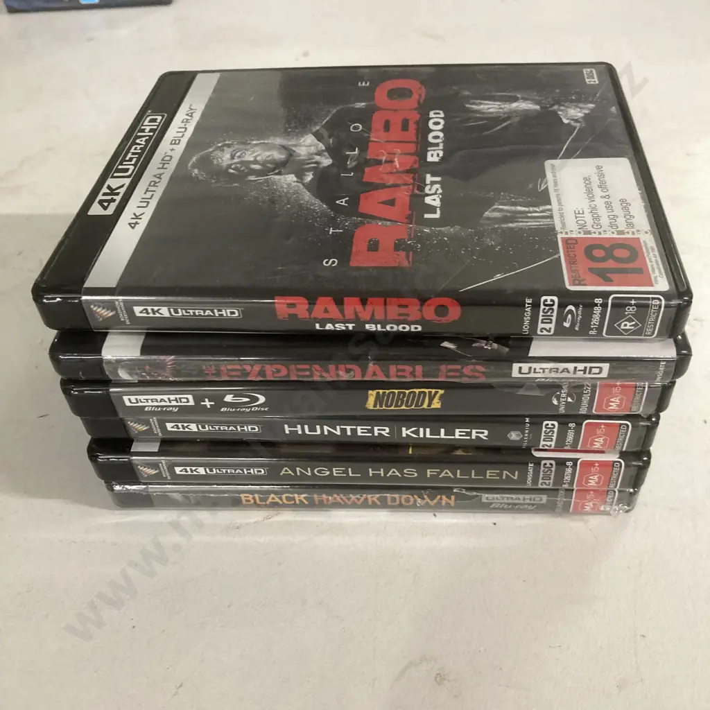 4K UltraHD x 6, Rambo Last Blood, Nobody, Black Hawk Down, Hunter Killer, Expendables, Angel Has Fallen Image 1++