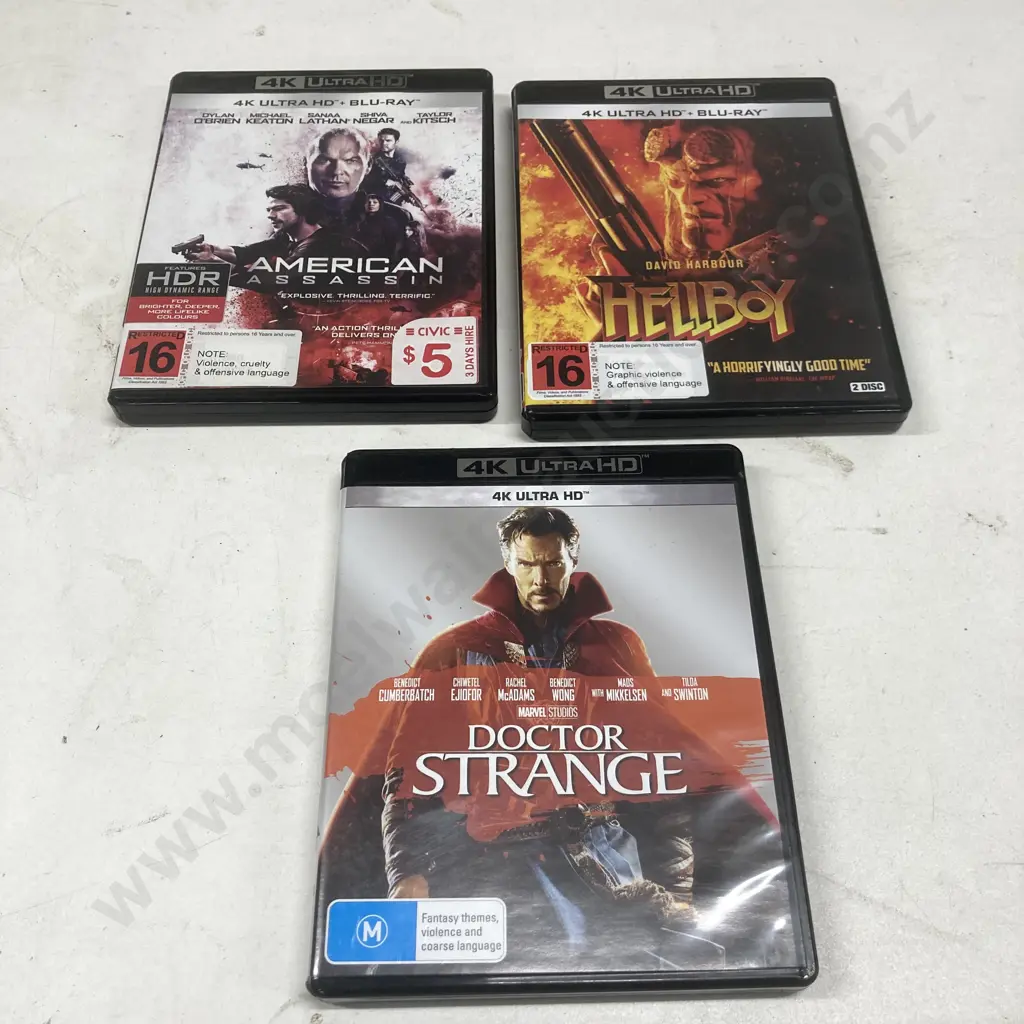4K UltraHD x 3, Doctor Strange, American Assassin, Hellboy Image 1++