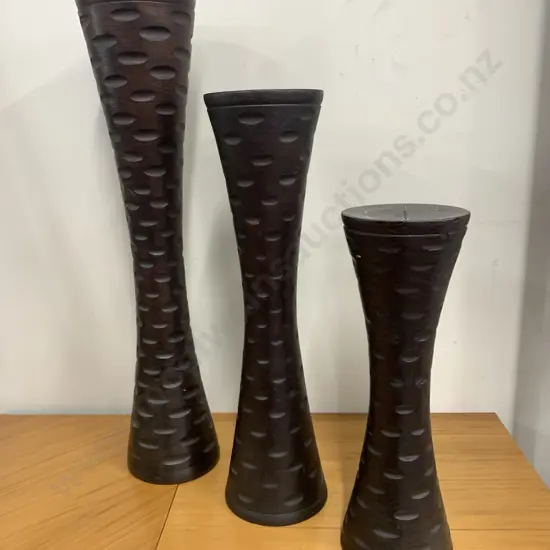 Set of 3 Wooden Graduated Candle Holders, 30 to 50cm
