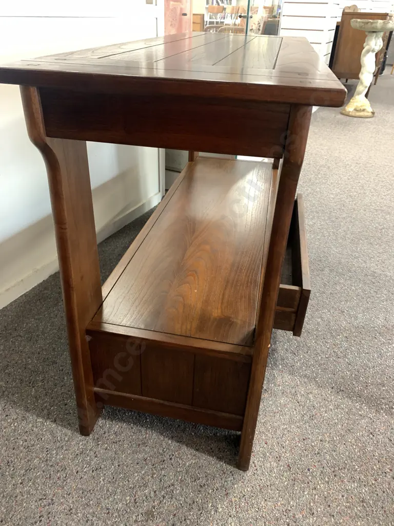 Solid Wood Side Board, Single Drawer, Two Tier, Black Steel Ring Handle, H74 W127 D43cm Image 1++