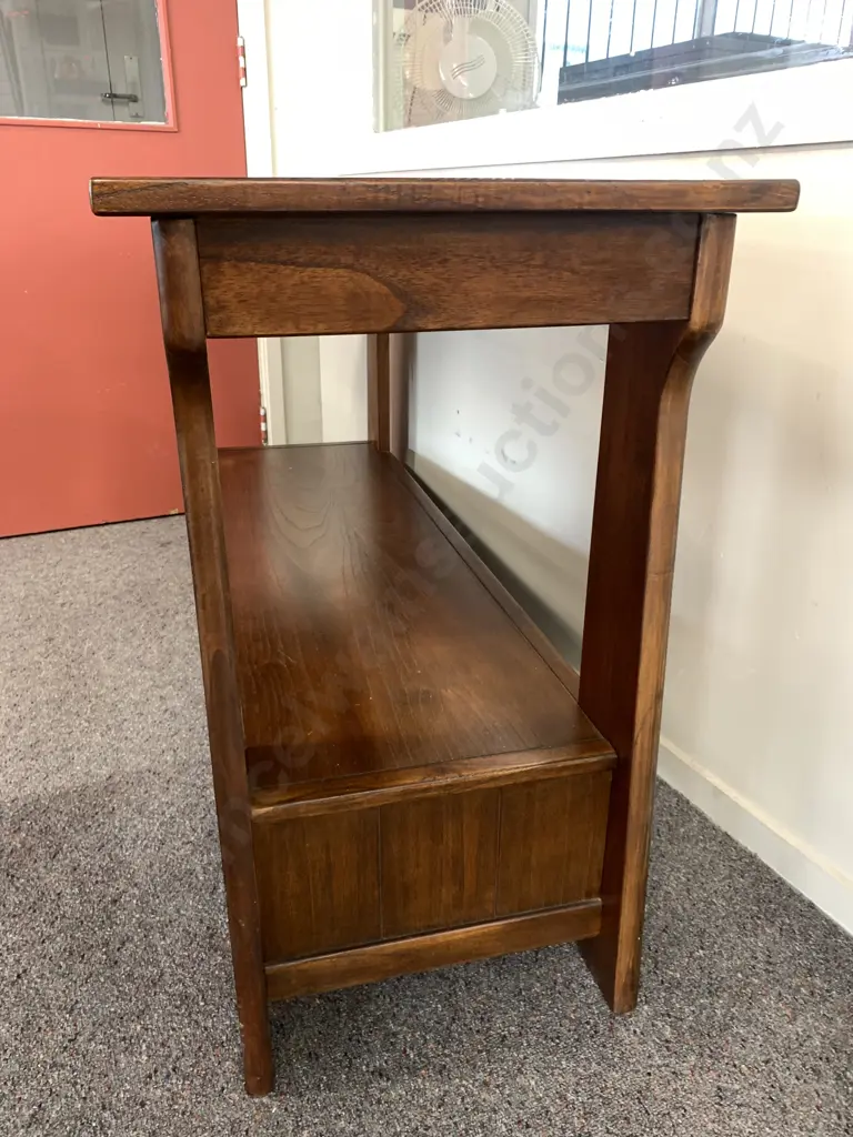 Solid Wood Side Board, Single Drawer, Two Tier, Black Steel Ring Handle, H74 W127 D43cm Image 1++
