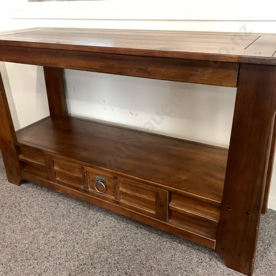 Solid Wood Side Board, Single Drawer, Two Tier, Black Steel Ring Handle, H74 W127 D43cm