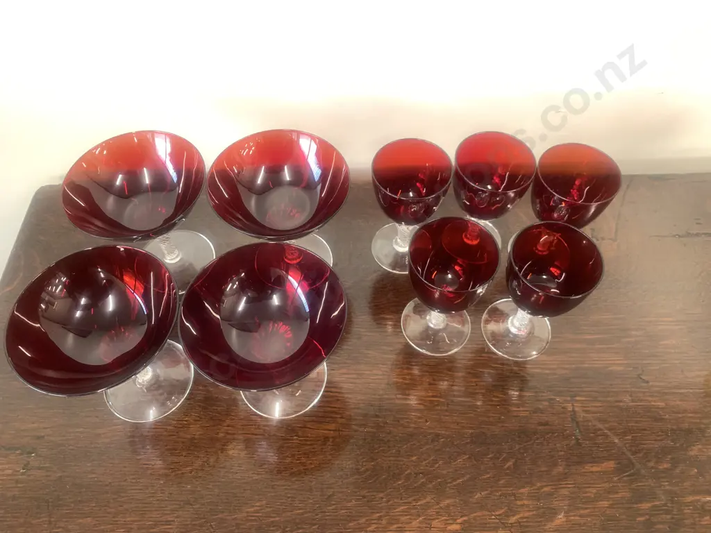 Vintage Ruby Red To Clear Glasses Twisted Stemmed Sherry And Champagne  Image 1++