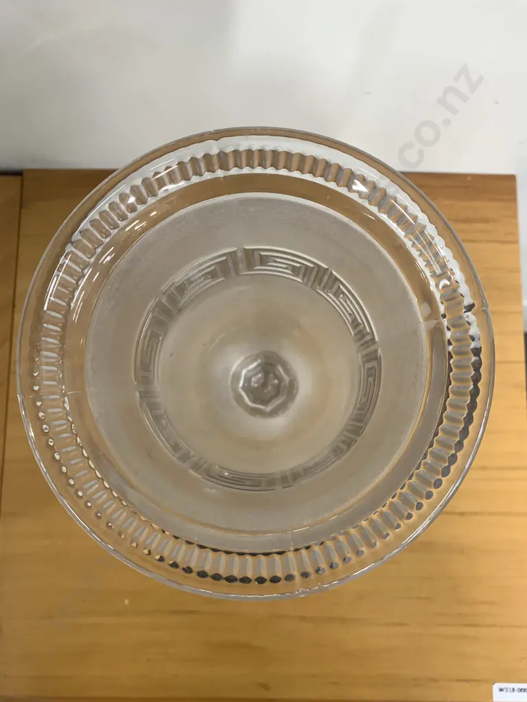 Greek Key Pattern Celery Vase, Made By Molineaux, Webb & Co, 1865 - 1900 Press Moulded Glass With Frosting H25.5cm Image 1++