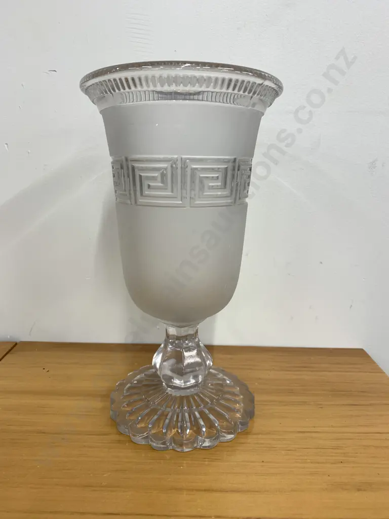 Greek Key Pattern Celery Vase, Made By Molineaux, Webb & Co, 1865 - 1900 Press Moulded Glass With Frosting H25.5cm Image 1++