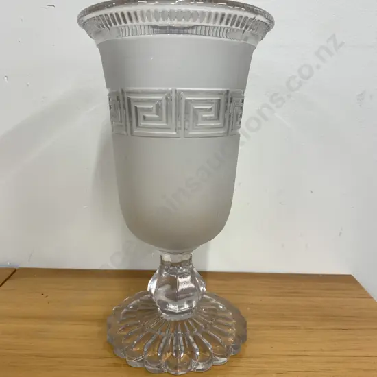 Greek Key Pattern Celery Vase, Made By Molineaux, Webb & Co, 1865 - 1900 Press Moulded Glass With Frosting H25.5cm