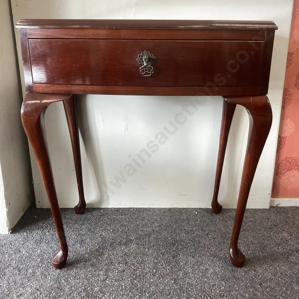 Mahogany Hall Table, Single Drawer, Cabriole Legs, H68 W80 D40cm Image 1++