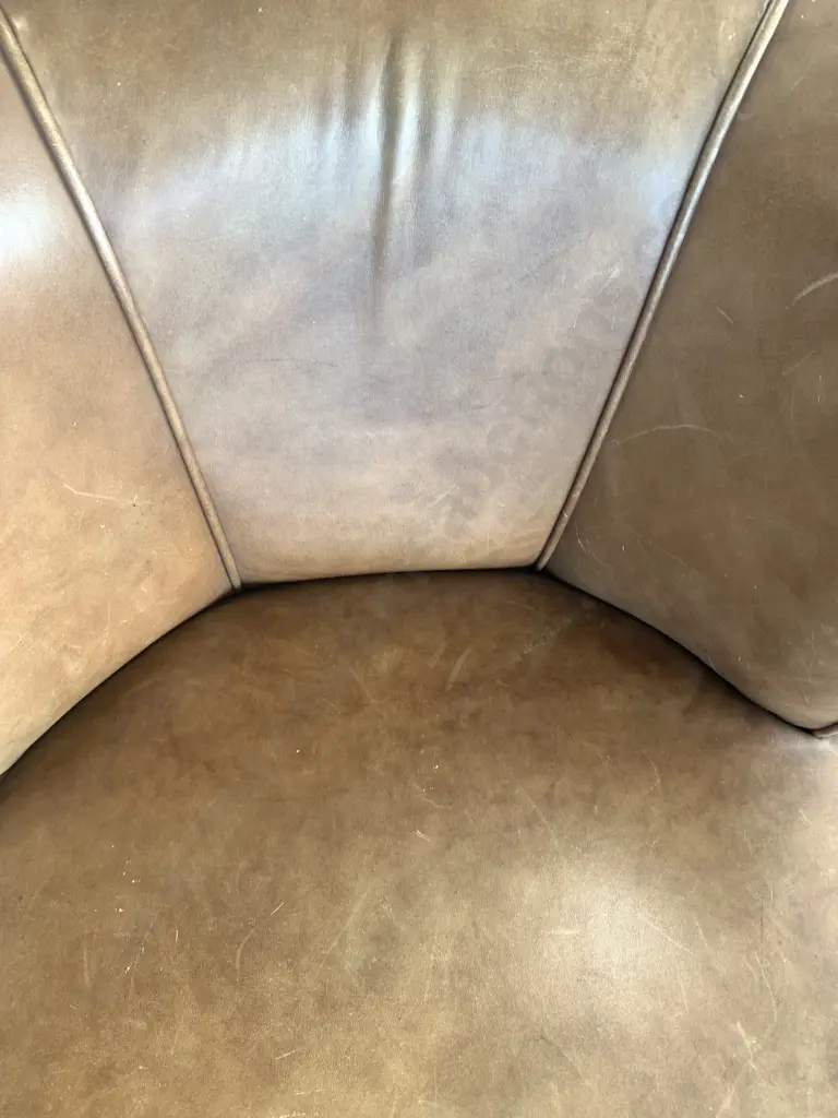 Mid Century Barrel Backed Club Chair, Leather With Steel Domed Head Detail, Oak Bentwood Arms, H80 W66 D66cm Image 1++