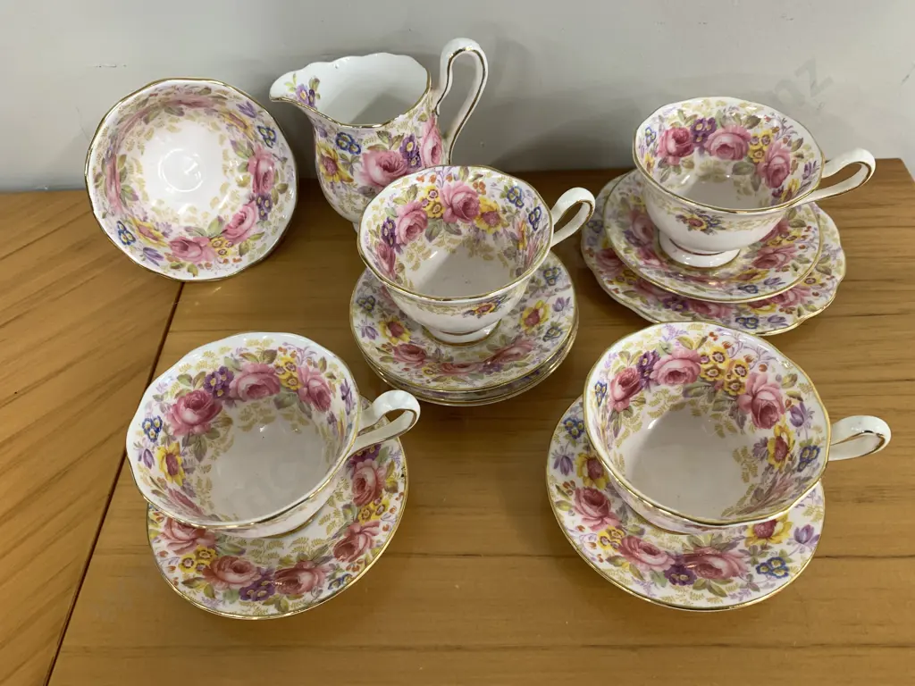 Royal Albert 'Serena' Trio, Cups, Saucers, Creamer And Sugar Bowl  Image 1++