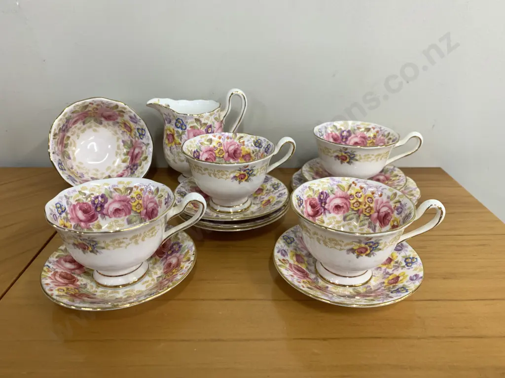 Royal Albert 'Serena' Trio, Cups, Saucers, Creamer And Sugar Bowl  Image 1++