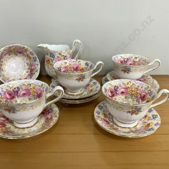 Royal Albert 'Serena' Trio, Cups, Saucers, Creamer And Sugar Bowl 