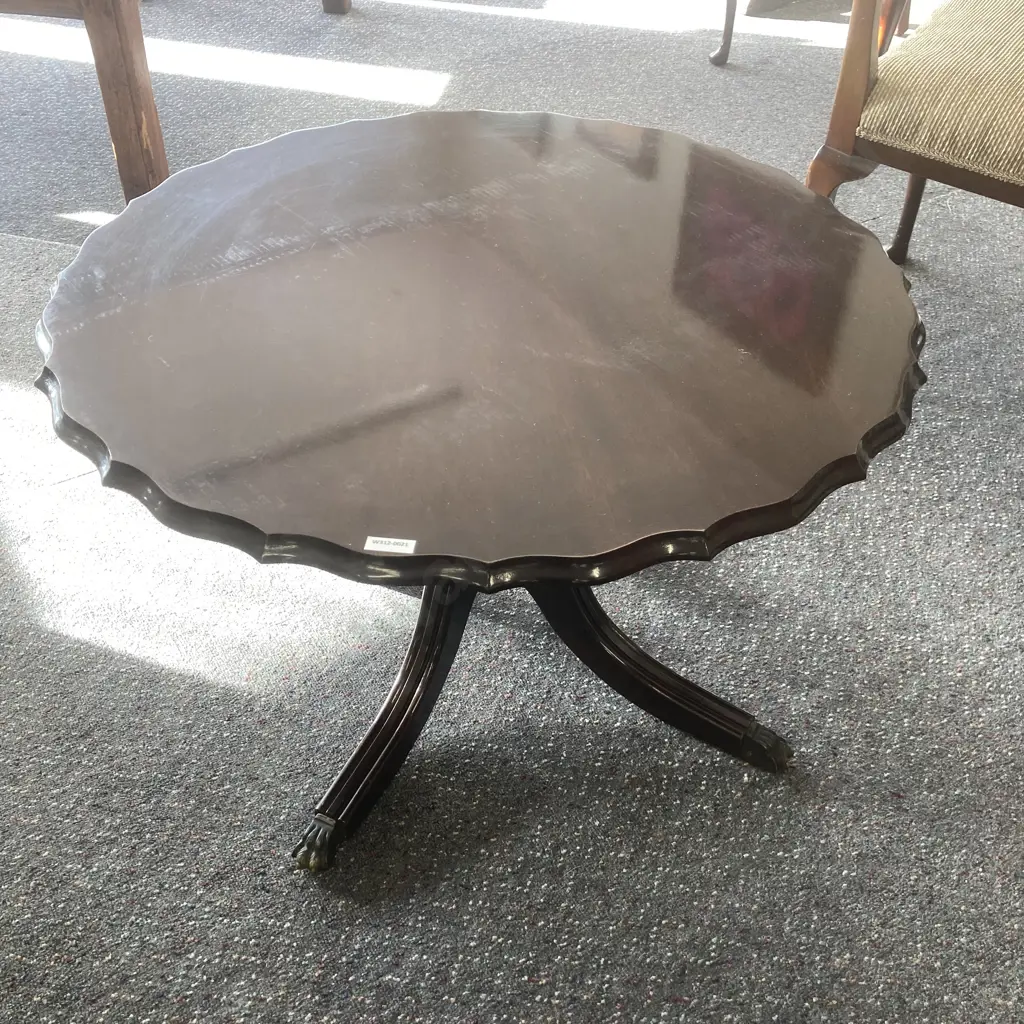 Mahogany Round Scalloped Top Occasional Table, Single Pedestal To 4 Brass Claw Feet, 46 x 76cm Image 1++