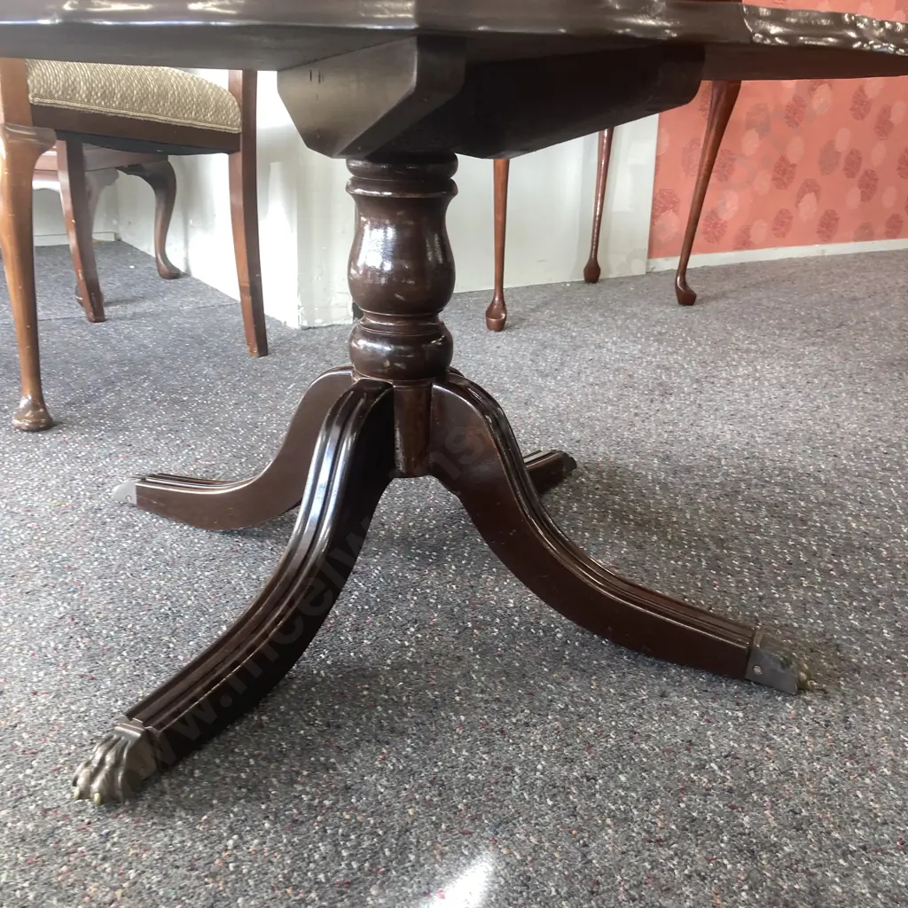 Mahogany Round Scalloped Top Occasional Table, Single Pedestal To 4 Brass Claw Feet, 46 x 76cm Image 1++