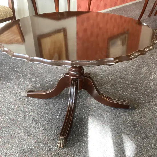 Mahogany Round Scalloped Top Occasional Table, Single Pedestal To 4 Brass Claw Feet, 46 x 76cm