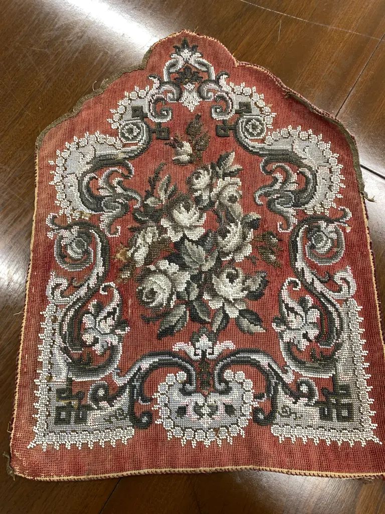 Antique Beaded Tea Cosy And Beaded Material Panel Image 1++