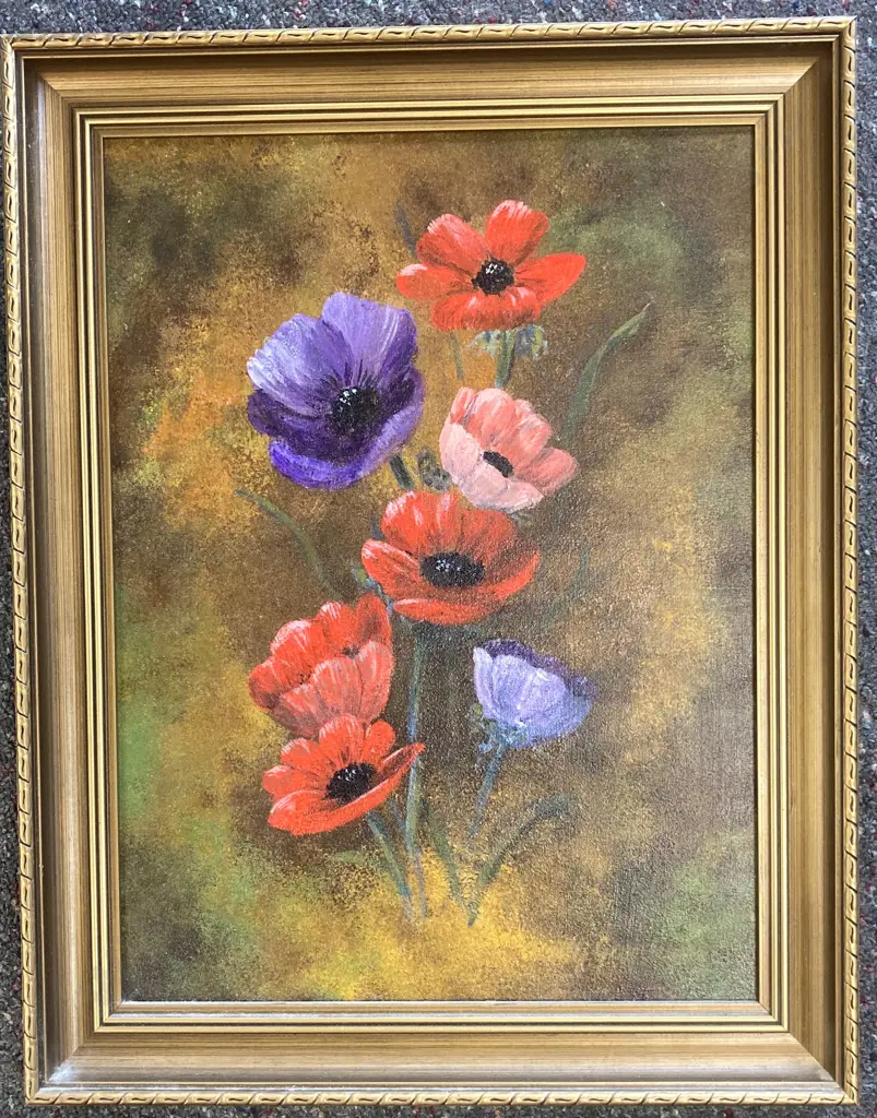 Framed Original Oil Painting "Poppies' Signed by The Artist, 48 x 37cm Image 1++