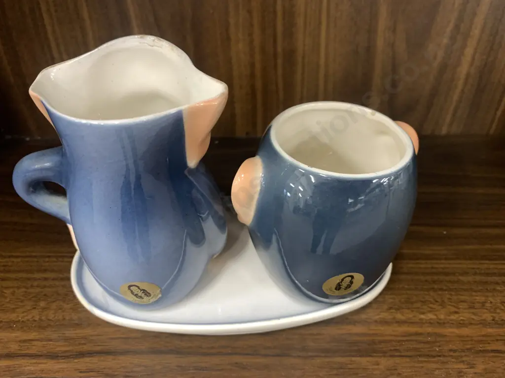 Vintage Goebel 'Happy Chimps' Monkey Milk Jug Hei 3A1961, Sugar Pot (Missing Lid) & Oval Plate Image 1++