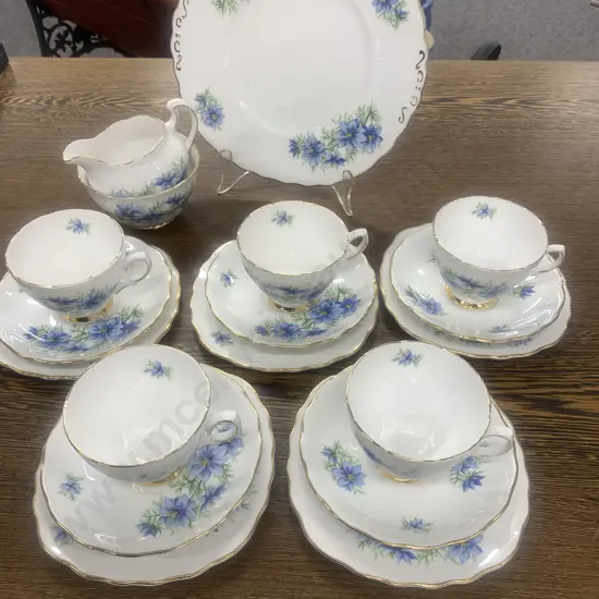 Colclough Tea Ware White / Blue Floral With Gilding 21 Piece