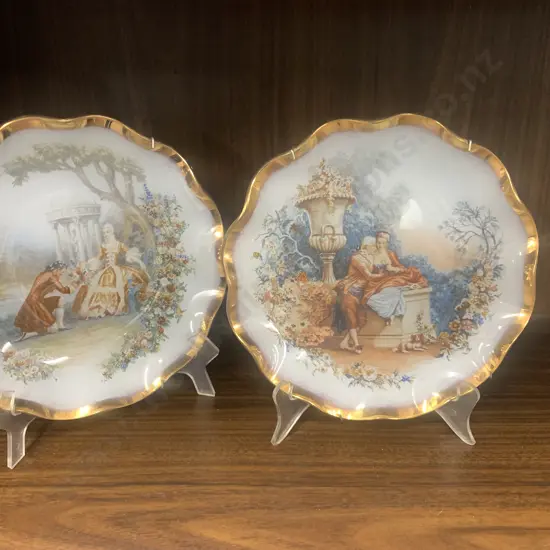 Vintage Wall Plaque 'Couples Scenes' Gilded Scalloped Edge