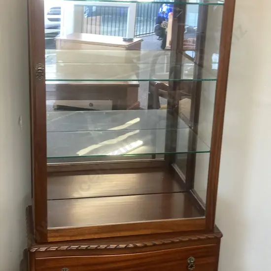 Queen Anne Mahogany Dome Top China Display Cabinet, Mirror Back, 3 Glass Shelves, Single Drawer At Base, H167 W67 D31cm