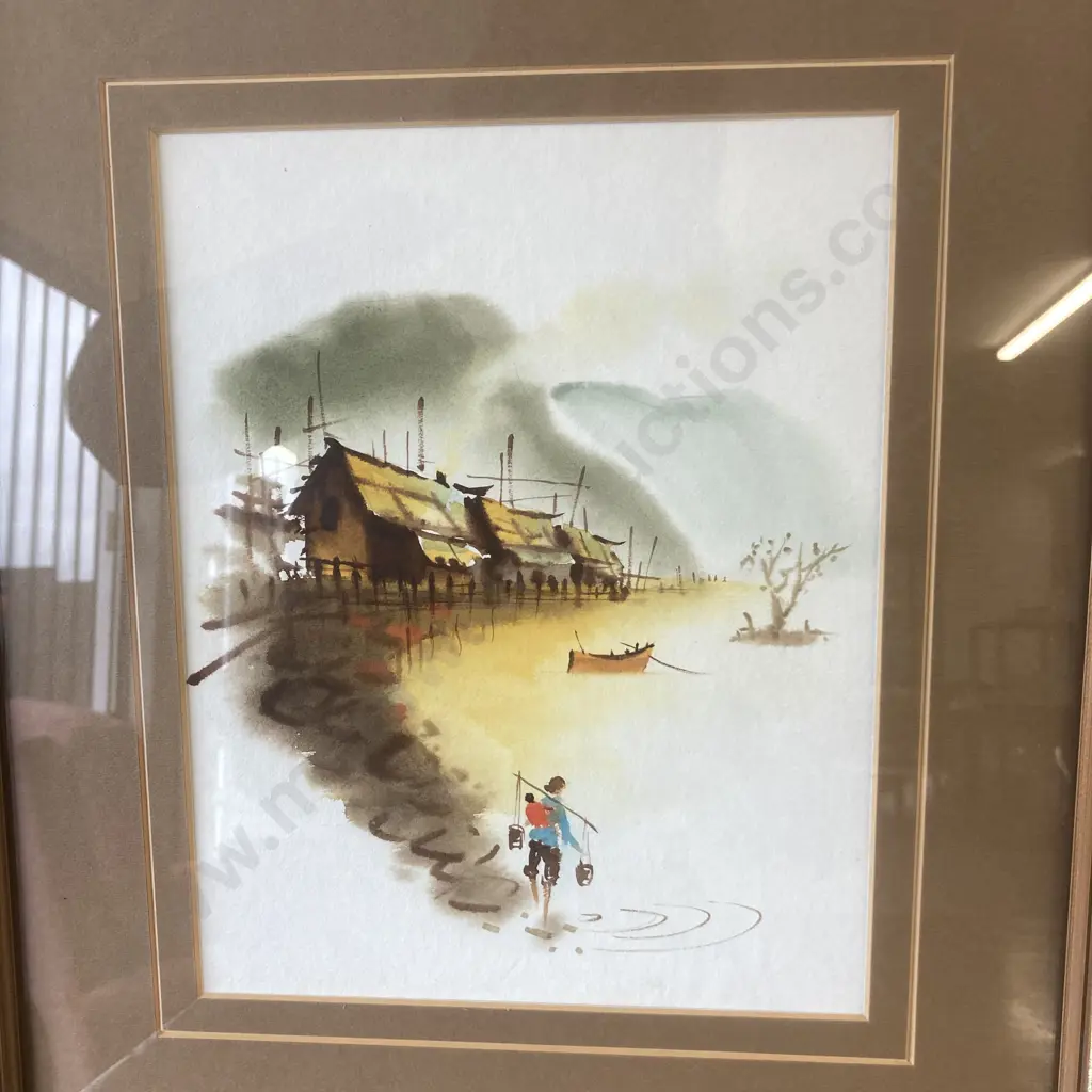 Gilt Framed Canal Scenes Artworks, Pair of, 39 x 33cm Image 1++