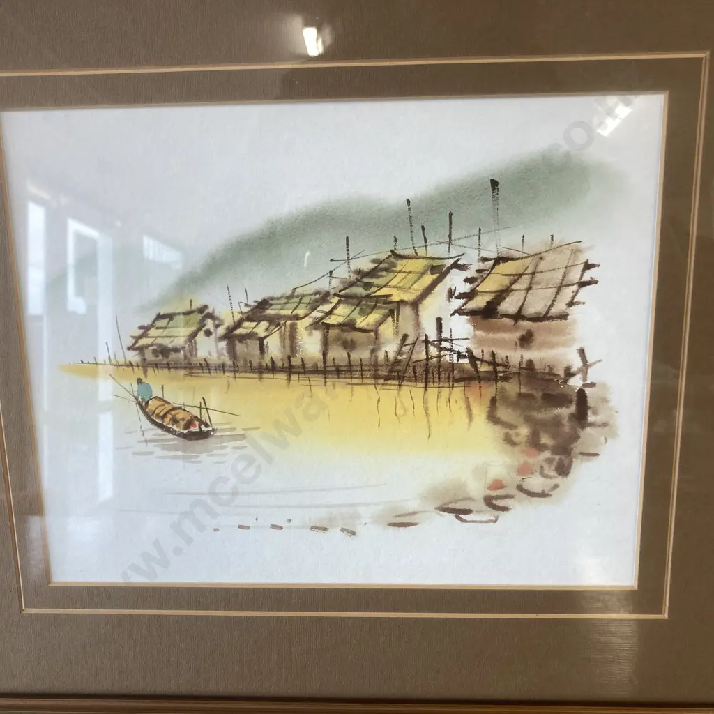 Gilt Framed Canal Scenes Artworks, Pair of, 39 x 33cm Image 1++