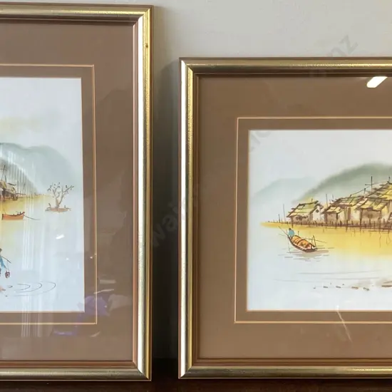 Gilt Framed Canal Scenes Artworks, Pair of, 39 x 33cm
