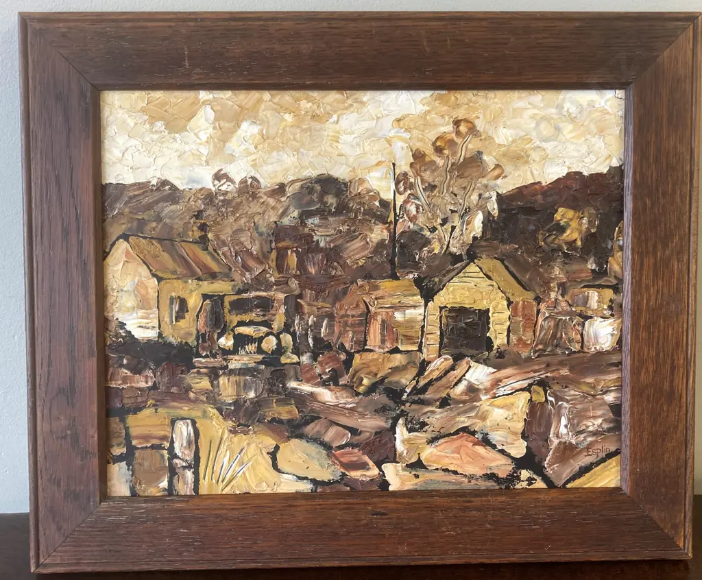 Vintage Oak Framed Original Picture On Board "Farm Scene" Signed Esplin, 37 x 45cm Image 1++