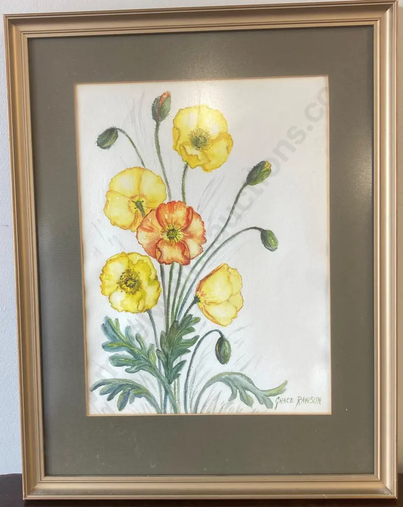 Gilt Framed Artwork by Grace Rawson Titled "Poppies", 49 x 38cm Image 1++