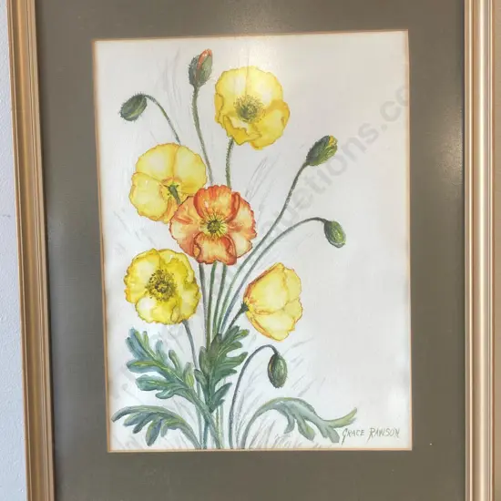 Gilt Framed Artwork by Grace Rawson Titled "Poppies", 49 x 38cm