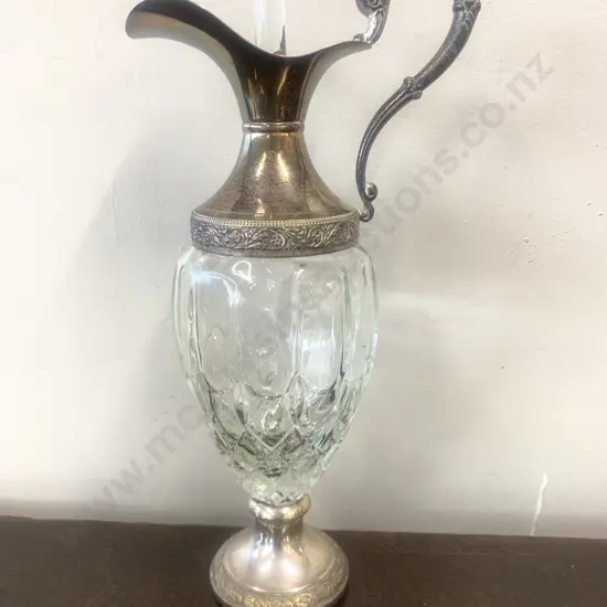 Vintage Cut Glass Footed Decanter Silver Base And Top