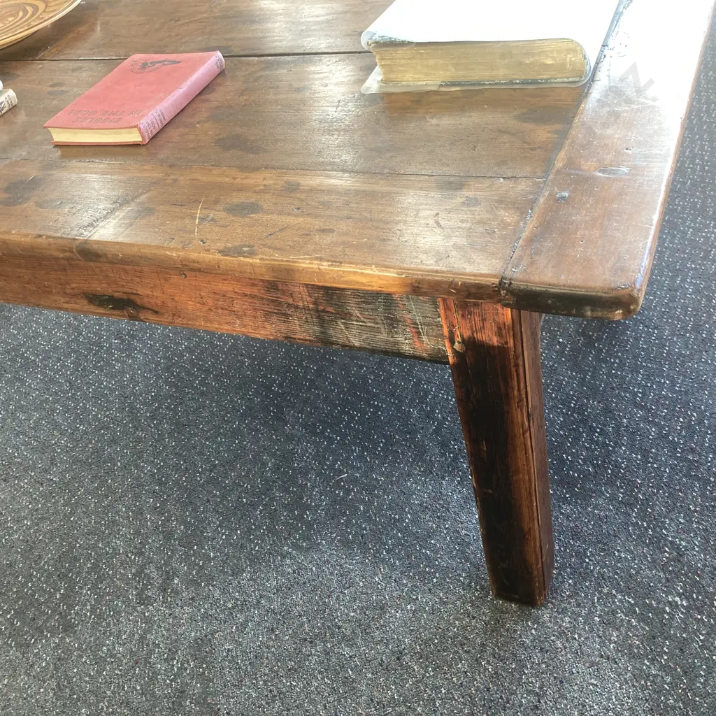 Antique French Baltic Pine Coffee Table With A Single Drawer, H51 W143 D70cm Image 1++