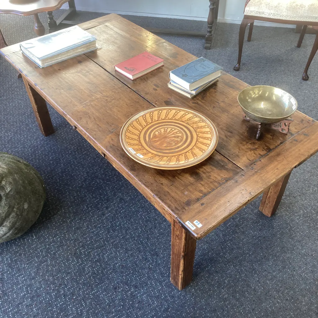 Antique French Baltic Pine Coffee Table With A Single Drawer, H51 W143 D70cm Image 1++