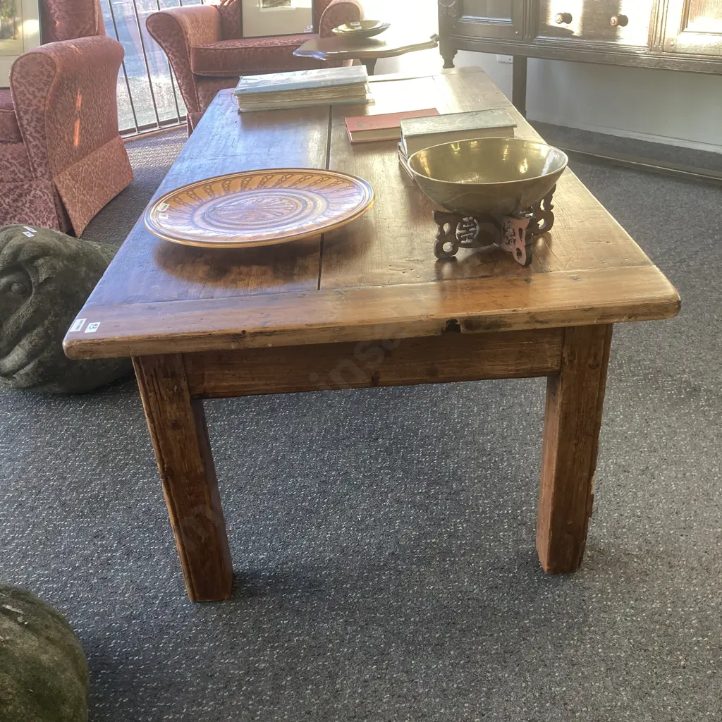 Antique French Baltic Pine Coffee Table With A Single Drawer, H51 W143 D70cm Image 1++